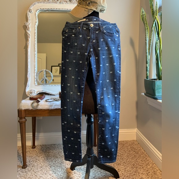 Adriano Goldschmied The Stevie Ankle Slim Straight Leg Hearts Design Jeans Sz 25 - Picture 1 of 6